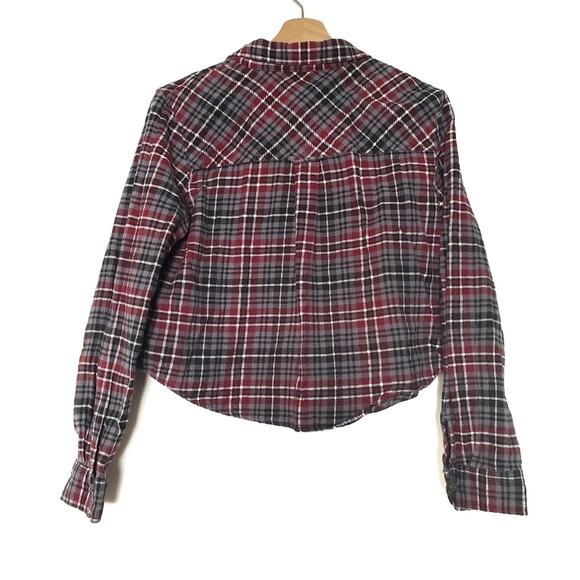 LA Hearts | Plaid Cropped Button Up Flannel Shirt 100% Cotton - Picture 2 of 5